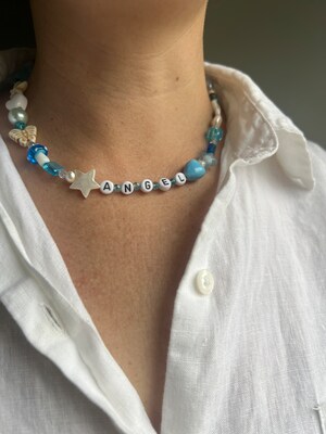 Blue "Angel" Beaded Charm Necklace - image2